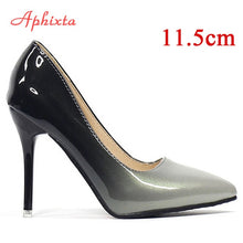 Load image into Gallery viewer, Aphixta Pointed Toe Women Thin Heel Shoes 10cm Heels Pointed Toe Patent Leather Wedding Party Shoes Woman Big Size 48