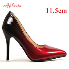 Load image into Gallery viewer, Aphixta Pointed Toe Women Thin Heel Shoes 10cm Heels Pointed Toe Patent Leather Wedding Party Shoes Woman Big Size 48