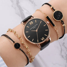 Load image into Gallery viewer, 5pcs Set Top Style Fashion Women&#39;s Luxury Leather Band Analog Quartz WristWatch Ladies Watch Women Dress Reloj Mujer Black Clock

