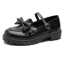 Load image into Gallery viewer, Japanese College Students Girls Round Toe Buckle Straps Bow Shoes Lolita JK Commuter Uniform Lovelive PU Leather Shoes 3 Colors
