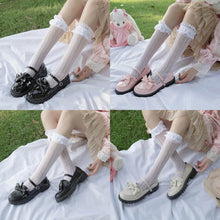 Load image into Gallery viewer, Japanese College Students Girls Round Toe Buckle Straps Bow Shoes Lolita JK Commuter Uniform Lovelive PU Leather Shoes 3 Colors
