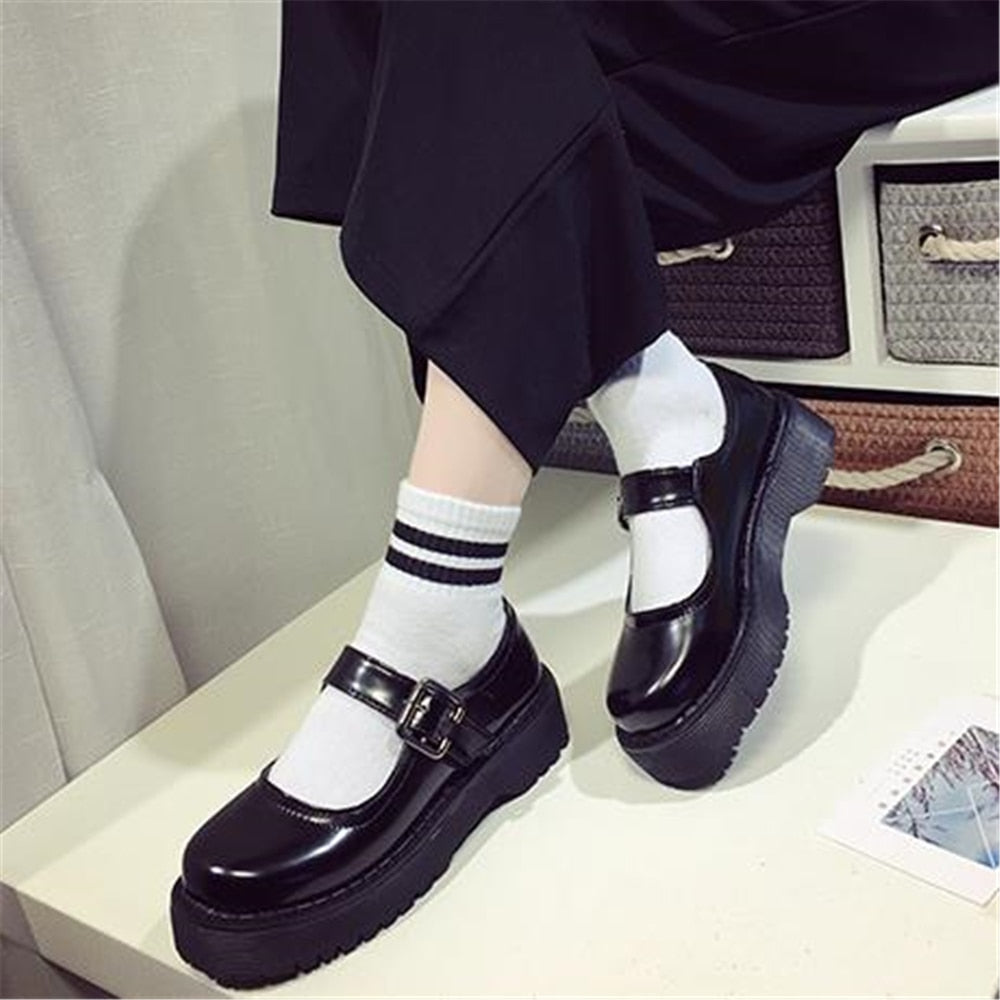 Muffin Shoes Women Japanese Style Round-headed Small Soft-soled  College Doll Single Shoes Women