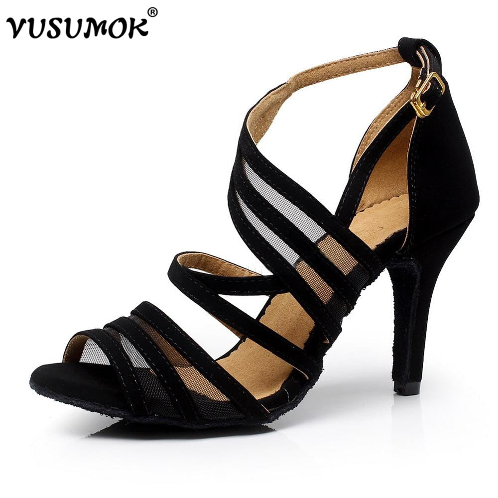 VUSUMOK Women Dance Shoes Modern velvet net Latin Tango Salsa Ballroom Shoes Ladies Girls Party Square Lace up Heels Confortable